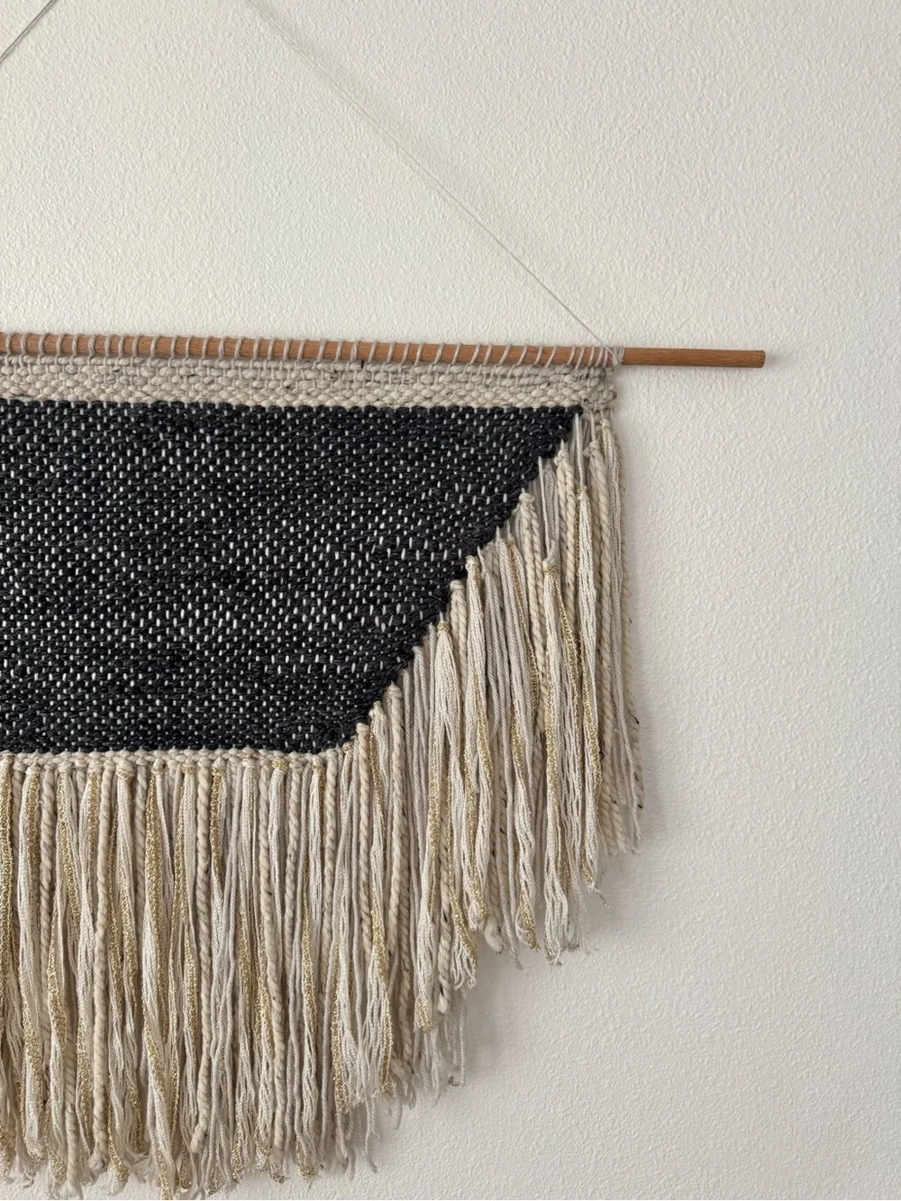 Handwoven Black and Cream Woven Wall Hanging